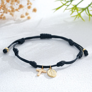 Joyería Religiosa Boho Hecha a Mano, Amuleto <span class=keywords><strong>de</strong></span> la Virgen María y Cruz, Pulsera <span class=keywords><strong>de</strong></span> Cordón Ajustable para Mujeres y Hombres - Product Image 2