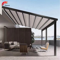 Auvent rétractable de haute qualité en alliage d'aluminium avec revêtement en poudre PVC, motorisé, résistant au vent, pour terrasse extérieure