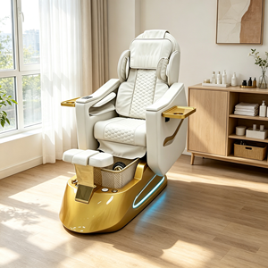 Fauteuil de pédicure électrique de luxe avec base dorée, lumière LED, fonction massage, plateau latéral et baignoire pour les pieds - Product Image 5