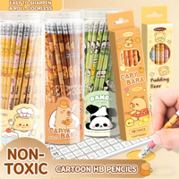 Coffret Cadeau Étudiant Thème Dessin Animé : 50 Crayons HB en Boîte Type Baril et 12 Stylos d'Entraînement en Boîte