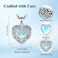 Collier Merryshine en laiton plaqué rhodium avec pierre de lune et améthyste, pendentif celtique tête de cheval porte-bonheur irlandais pour femme