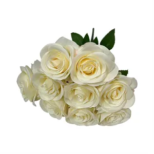 JH Factory Elegant Champagne 8 Head Silk Rose Real Touch Artificial Eternal Rose For Bouquet Wedding Decoration