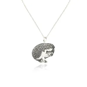 925 Sterling Silver Hedgehog Necklace For Kids Pendant With Black Color Feather Fashion Jewelry Pendent Necklaces