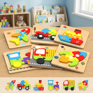 Kidology Wooden Jigsaw Puzzle <b>Set</b> for Kids Age 3+ Years 6 Pack Vehicle Shape Montessori Toy Fine Motor Skill Development - Product Image 3
