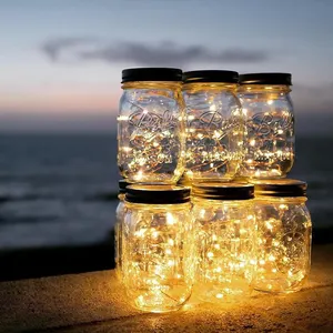 Hot Sale LED Fairy Light Mason Jar Solar Light Lids Outdoor Garden Christmas Hanging Solar LED Jar Light