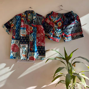 100% coton bloc imprimé Patchwork col en v pyjama ensemble pour femmes à la main respirant maison porter des shorts grande taille vêtements de nuit doux - Product Image 1