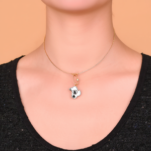 Collier pendentif tendance en acier inoxydable plaqué or avec breloque lune et fleur, bijou ras-du-cou - Product Image 2