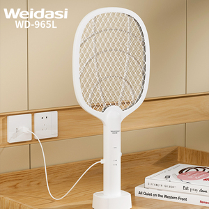 <span class=keywords><strong>Raquette</strong></span> anti-moustiques <span class=keywords><strong>électrique</strong></span> rechargeable USB 2-en-1 avec base de support, tapette à mouches haute tension et destructeur d'insectes, en promotion - Product Image 1