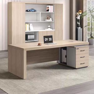 Escritorio Ejecutivo con Estante de Almacenamiento, Color Madera, Tablero de Melamina, Muebles de Oficina para Gerente, Estación de Trabajo YC-587 - Product Image 1