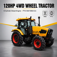 Tracteur agricole 4x4 120 ch avec cabine climatisée, moteur diesel, démarrage électrique
