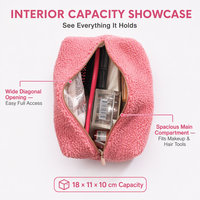 Tas Makeup Mini Kain Handuk Plush Pink dengan Logo Custom, Bordir Lucu, Pouch Kosmetik Travel, Organizer Kecil Portabel untuk Wanita dan Anak Perempuan