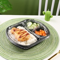 Boîte à lunch personnalisée Boîte à lunch Bento noire en plastique micro-ondable à 3 compartiments Conteneur Boîte d'emballage alimentaire jetable