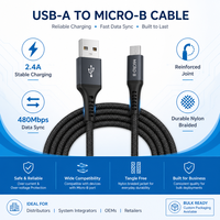 Kabel Micro USB USB-A/Micro USB 2A Pengisian Cepat Transfer Data 2 Meter Desain Trapesium Sudut Kanan Ponsel V8