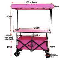 Chariot de marché nocturne pliable avec auvent réglable en hauteur, grande planche de table, chariot à snacks rouge, petit chariot à roulettes 110x60x60cm