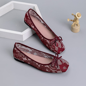 Xuanhui Nouvelle collection printemps <span class=keywords><strong>Mules</strong></span> plates pour <span class=keywords><strong>femme</strong></span> en maille, à bout carré, avec nœud, légères, ajourées, couleur bonbon - Product Image 1
