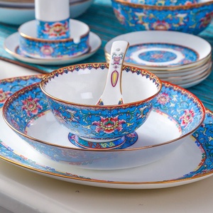 New Product 60pcs Chinese Classical Enamel Color Living Room Sets Porcelain <b>Dinnerware</b> Sets - Product Image 4