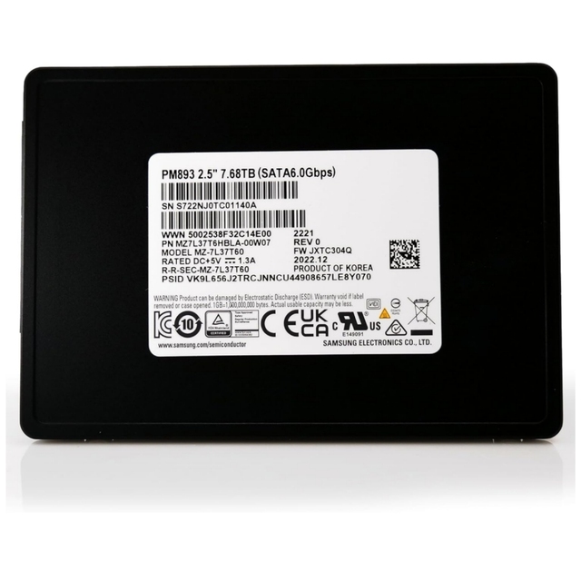 Samsung PM893 7.68TB SSD - 2.5-inch SATA 6.0 Gbps Interface - Enterprise-Grade High-Performance Drive, High-Capacity Storage