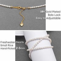 Bracelet en argent plaqué or 18 carats avec fermoir et chaîne d'extension, perles de riz d'eau douce de 2-3 mm