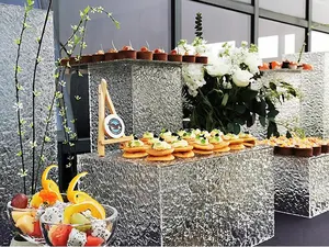 Custom Buffet Acrílico Food Stand Branco Acrílico Catering Buffet Risers Para Exibição De Alimentos