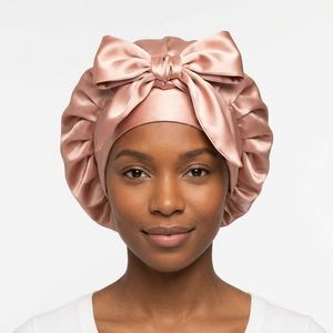 Gorro de Dormir de Satén de Banda Ancha Premium, Gorro Grande con Volantes para Cabello Largo, Gorro de Ducha Sin Elástico, Gorro de Noche Envolvente - Product Image 2