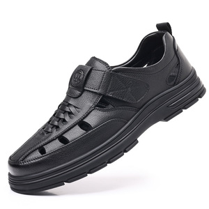 Sandalias de cuero casuales para hombre con punta redonda, suela de goma, entresuela de EVA, estilo veraniego. - Product Image 5