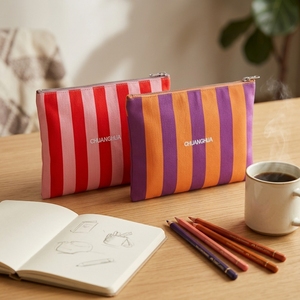 Pochette de <span class=keywords><strong>maquillage</strong></span> en toile rayée à la française, style parisien, minimaliste, avec fermeture éclair, pochette de voyage rayée vibrante et chic - Product Image 1