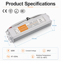 Alimentation à découpage à tension constante 60W pour LED, 12V 5A 24V 2.5A, étanche IP67, adaptateur AC/DC pour éclairage extérieur