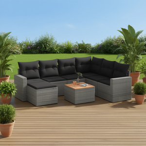 Grey Pe Rattan Modular Garden <b>Sofa</b> <b>Set</b> With High Density Foam Cushions For Outdoor Patio Use - Product Image 2