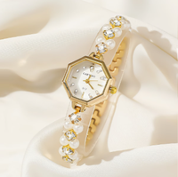 Montre pour femme avec cadran hexagonal en strass et perles, pour fête, cadeau d'anniversaire N2606047