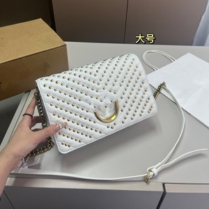 White Studded Quilted Shoulder Bag Large Size Crossbody Bag For Leisure Travel - Product Image 1