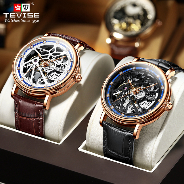 TEVISE Men Automatic Self-Wind Watch Stainless Steel Bracelet Black Watch for Men Sugess Watch