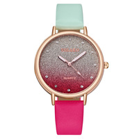 Montre pour femme YOLAKO à bracelet en cuir, mouvement à quartz, tendance, écologique, avec dégradé ciel étoilé, best-seller pour le commerce international