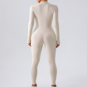 Tuta da Yoga Donna alla Moda con Zip e Maniche Lunghe Color <span class=keywords><strong>Nude</strong></span> - Product Image 5