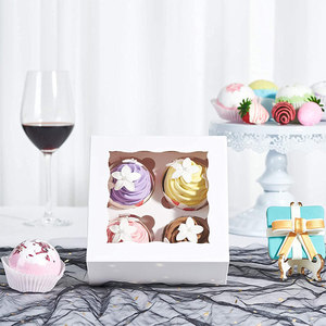 Cupcake hộp chèn cửa sổ giữ 4 cupcakes Pastry bánh hộp cho Cookie làm giấy UV lớp phủ matt Cán dập nổi in - Product Image 1