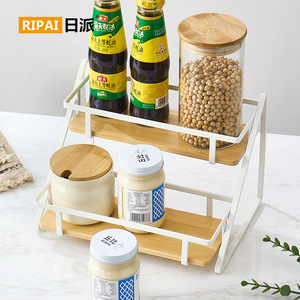 Ripai <b>Kitchen</b> Storage <b>Rack</b> Spice Organizer Wooden Tray Multi Function Desktop Shelf For Condiments And Spices - Product Image 1