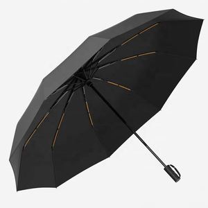 Parapluie à ouverture automatique 10K à double armature avec logo personnalisé, revêtement noir et poignée longue pour affaires et protection contre la pluie - Product Image 3
