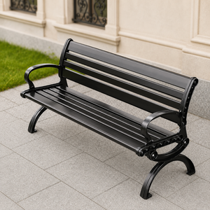Panca <span class=keywords><strong>da</strong></span> Esterno in Alluminio Pressofuso con Schienale, Seduta Robusta in Metallo per Giardini, Piazze, Comunità e Spazi Pubblici Esterni - Product Image 1