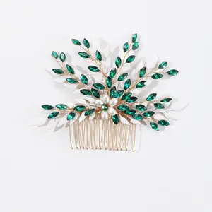 Elegant Wedding Bridal Headpiece Bride Hair Comb with Green Crystal Bead