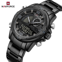 Montre analogique-numérique NAVIFORCE 9257 en acier inoxydable, fabrication chinoise, mode, étanche, montres en alliage, montre-bracelet électronique pour homme