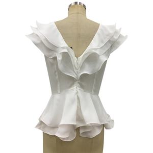 Custom Ladies Blouse Ladies <b>Heart</b> Neck Sleeveless Frill <b>Tops</b> - Product Image 2