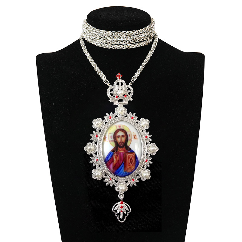 Orthodox Elliptisch Borstkruis Ontwerp Bisschop Religieus Icoon Byzantijnse Jesus Crucifix Hanger Ketting Bisschop Priester Bisschoppelijk