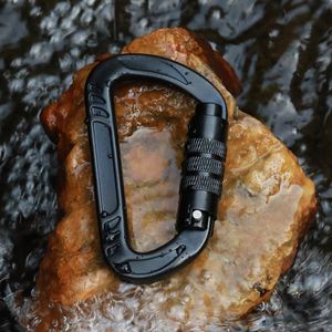 D-Shape Auto <b>Lock</b> Aluminum Carabiner 12KN for Rock Climbing Hiking Hooks Black Red Blue Colors High Strength <b>Portable</b> Custom - Product Image 1