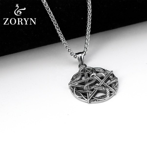 Collares con Colgante de Pentagrama y Serpiente de Acero Inoxidable, Joyería de Moda Gótica, Punk, Vikinga, Mística, Vintage, de Acero de Titanio para Hombre - Product Image 2