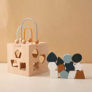 Holz Silikon Bausteine Geometrie Lernen Matching Sortieren Geschenke Didak tische Lernspiel zeug für Kleinkinder Baby Kids