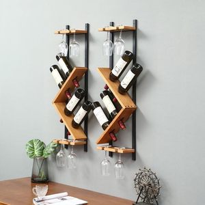 Porte-bouteilles de vin mural en bois personnalisé, support de bouteilles de vin suspendu, étagères de présentation de vin, porte-verres à pied inversé, bars - Product Image 2