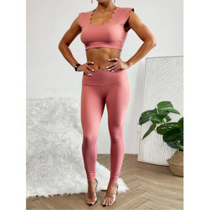 Conjunto Deportivo Cloud Set para Mujer, Top Corto y Leggings de Cintura Alta, Sin Costuras, Color Azul Grisáceo, para Yoga, Gimnasio y Entrenamiento - Product Image 3