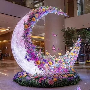 Coloré Lune Fleur Arrangement <span class=keywords><strong>Netflix</strong></span> Creative Photo Shooting Mall Décoration Extérieure Résine Artisanat - Product Image 2