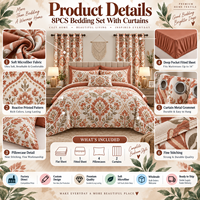 Ensemble de literie en microfibre personnalisé 8 pièces avec rideaux, draps de lit à poches profondes pour chambre à coucher, tailles Queen et King, vente en gros