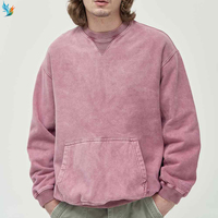 Sweat-shirt vintage surdimensionné à épaules tombantes pour homme, en coton bleu clair délavé, col rond avec surpiqûres en V