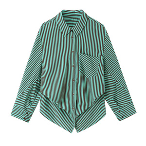 SHENZHU Nouvelle Chemise Femme Été 2026 à Boutons, Plis Latéraux, Col Fin, Manches Longues, Rayée, Coupe Ample 7484107 - Product Image 1